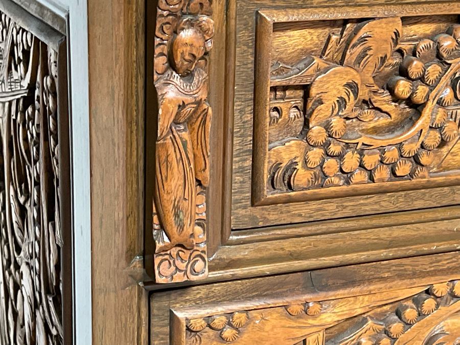 Vintage Relief Carved Chinese Secretary Desk With Drawers 36W X 17D X 41.5H [Photo 16]