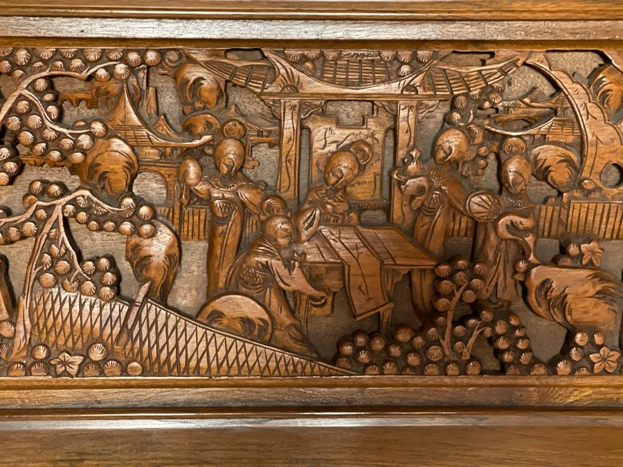 Vintage Relief Carved Chinese Secretary Desk With Drawers 36W X 17D X 41.5H [Photo 10]