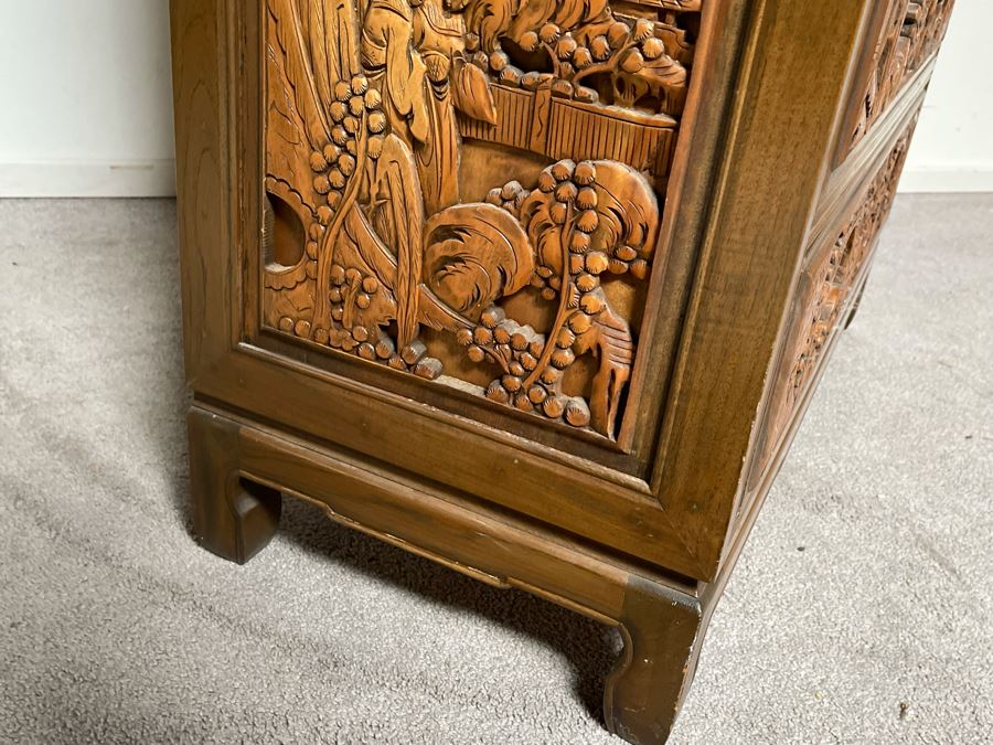 Vintage Relief Carved Chinese Secretary Desk With Drawers 36W X 17D X 41.5H [Photo 21]