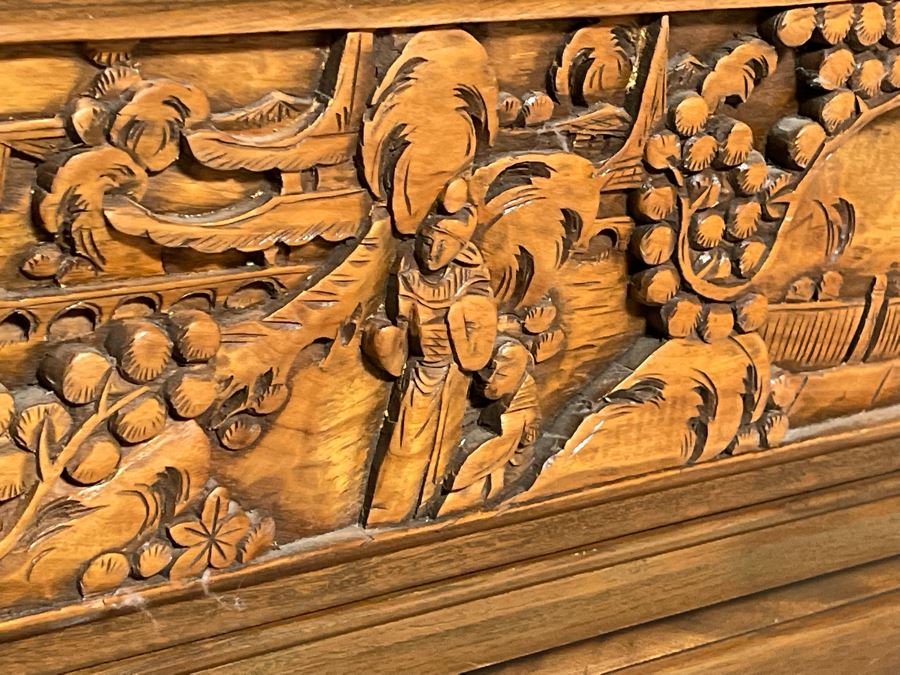 Vintage Relief Carved Chinese Secretary Desk With Drawers 36W X 17D X 41.5H [Photo 15]