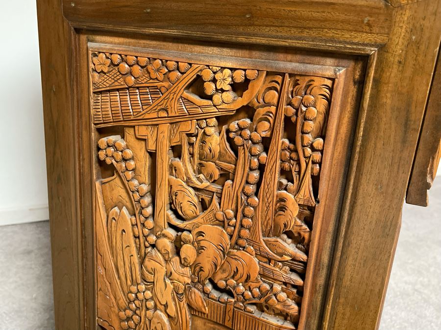 Vintage Relief Carved Chinese Secretary Desk With Drawers 36W X 17D X 41.5H [Photo 20]