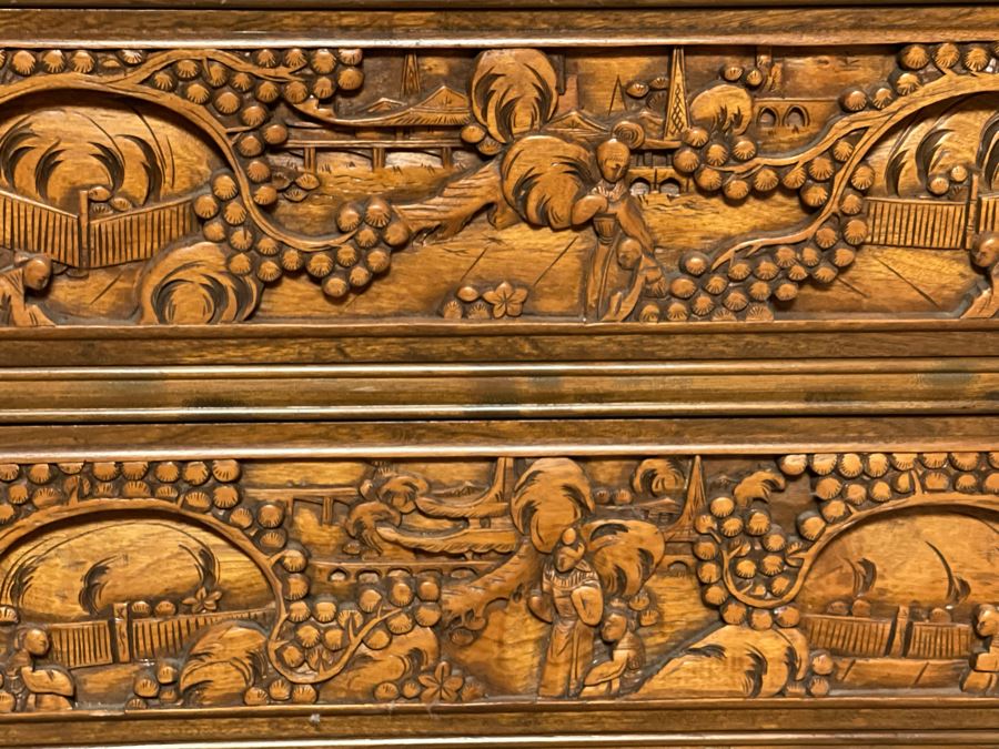 Vintage Relief Carved Chinese Secretary Desk With Drawers 36W X 17D X 41.5H [Photo 14]