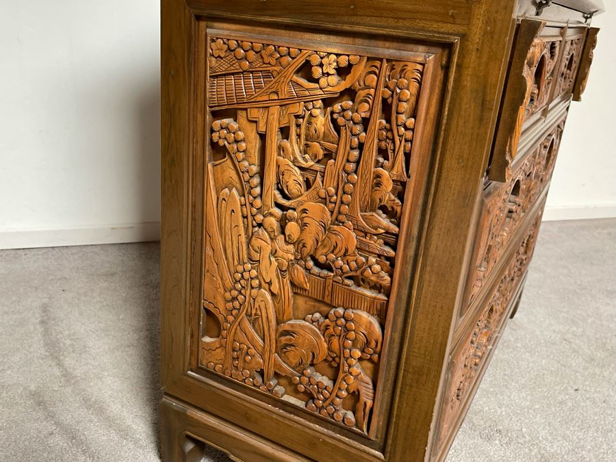 Vintage Relief Carved Chinese Secretary Desk With Drawers 36W X 17D X 41.5H [Photo 19]