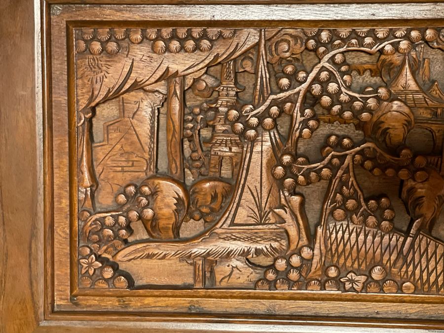 Vintage Relief Carved Chinese Secretary Desk With Drawers 36W X 17D X 41.5H [Photo 12]