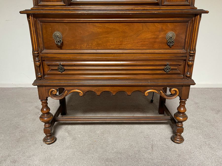 Antique Wooden China Cabinet With Overhead Lighting 38W X 18D X 6’H [Photo 4]