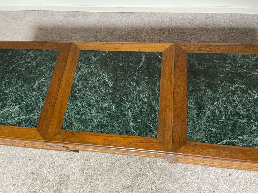 Vintage Relief Carved Chinese Coffee Table With Large Pullout Drawers Accessible Form Both Sides And Marble Tops 5’W X 20”D X 16”H [Photo 10]