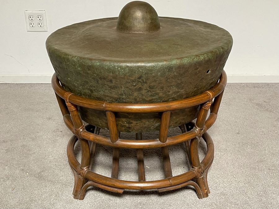 Vintage Hammered Bronze Agung Hanging Gong Instrument Produces Bass