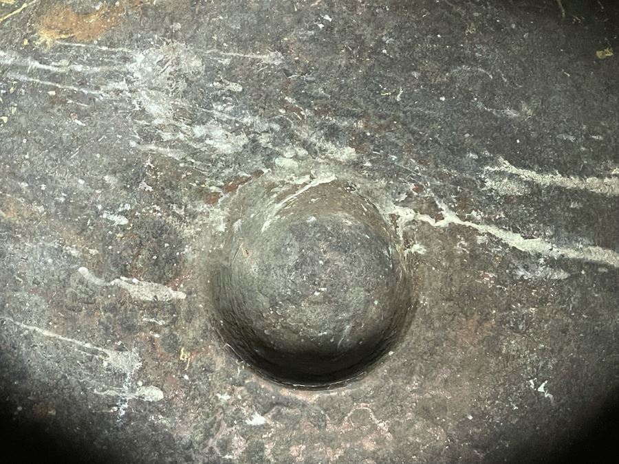 Vintage Hammered Bronze Agung Hanging Gong Instrument Produces Bass Sound From The Philippines Heavy 2’W X 16”H With Bamboo Table As Stand From Agung [Photo 10]