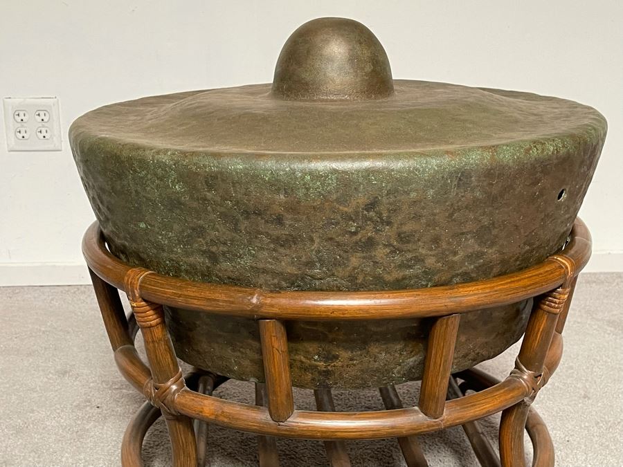 Vintage Hammered Bronze Agung Hanging Gong Instrument Produces Bass