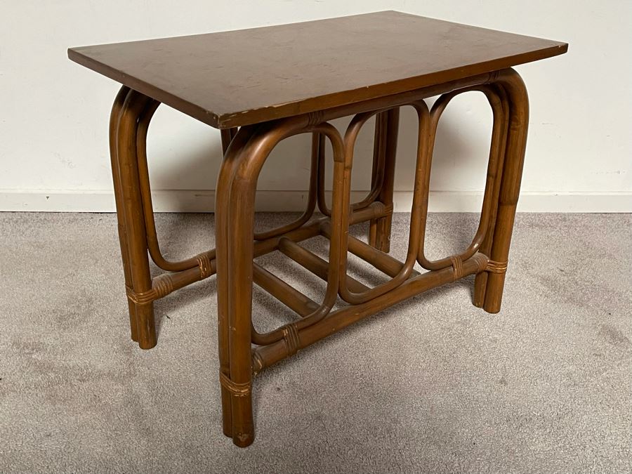 Vintage Bamboo And Wood Top Side Table 26W X 16D X 20H [Photo 5]