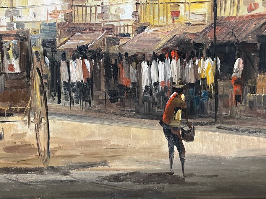 Original Painting Signature Illegible 47 X 23 Framed [Photo 7]