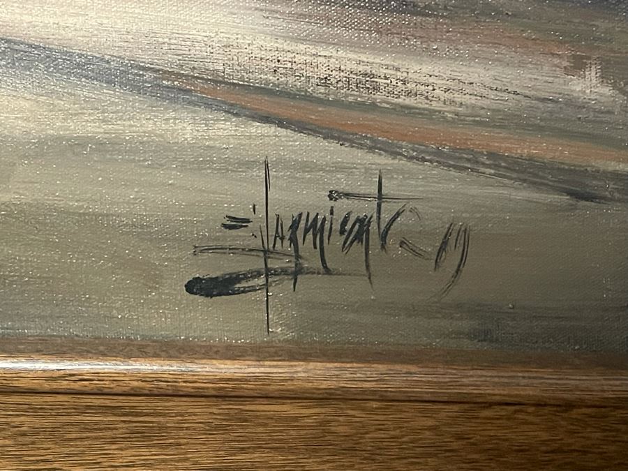 Original Painting Signature Illegible 47 X 23 Framed [Photo 10]