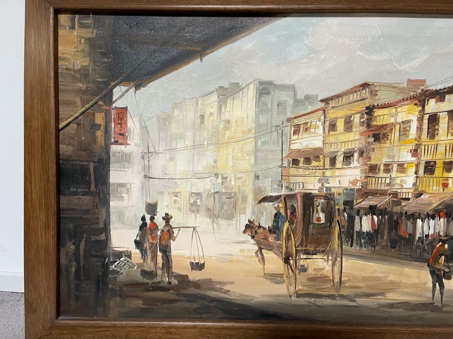 Original Painting Signature Illegible 47 X 23 Framed [Photo 4]