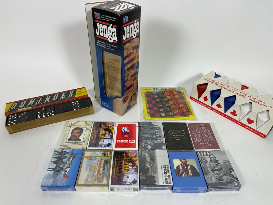 Game Lot Includes Sealed Jenga, Poker Chips, Dominoes, Playing Cards, Checkers [Photo 2]