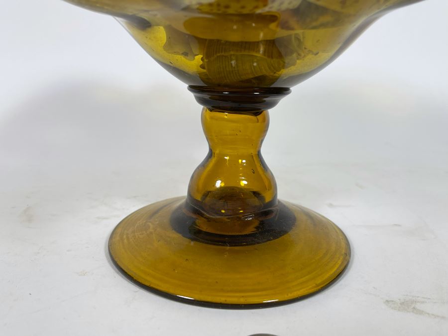 Yellow Art Glass Bowl Filled With Organic Seashells 11W X 7H [Photo 9]