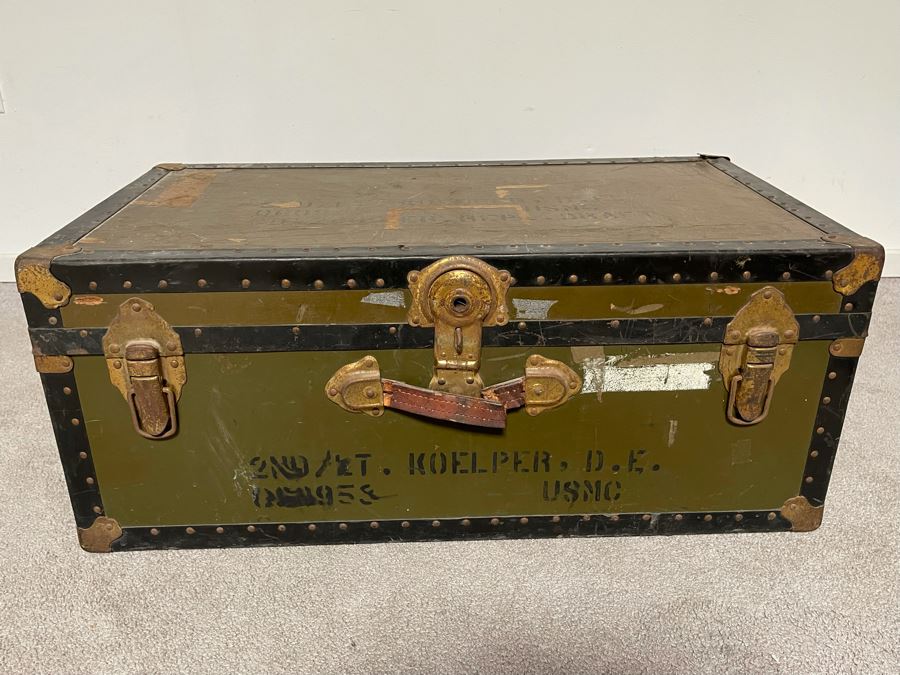 Vintage Marine Corps Foot Locker Footlocker Trunk 31W X 17D X 13H [Photo 3]