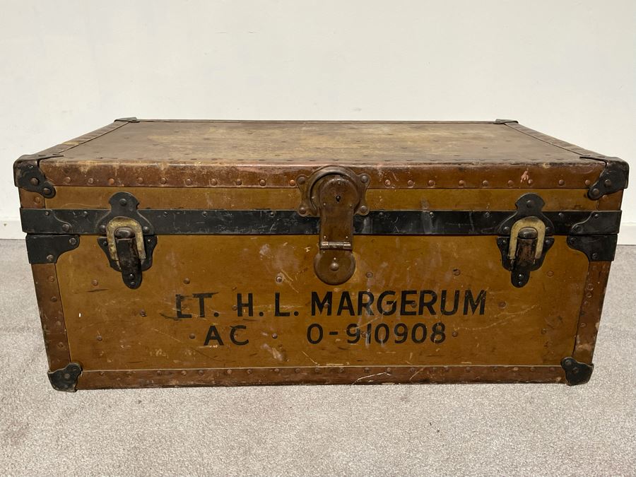 Vintage Military Foot Locker Footlocker Trunk 31W X 17D X 13H [Photo 2]