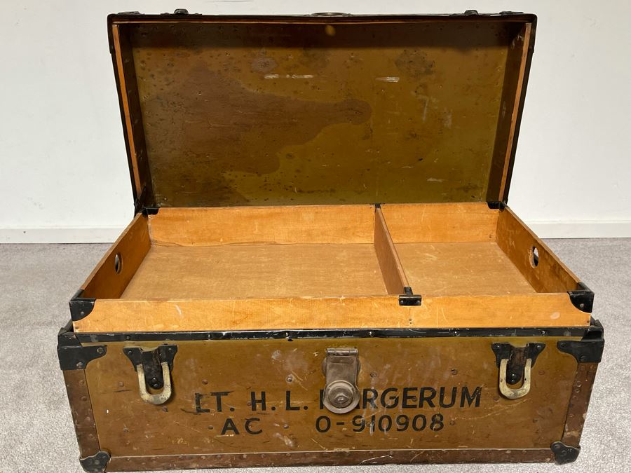 Vintage Military Foot Locker Footlocker Trunk 31W X 17D X 13H [Photo 9]
