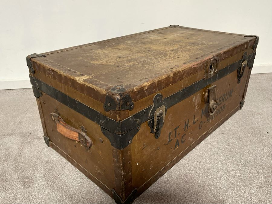 Vintage Military Foot Locker Footlocker Trunk 31W X 17D X 13H [Photo 6]