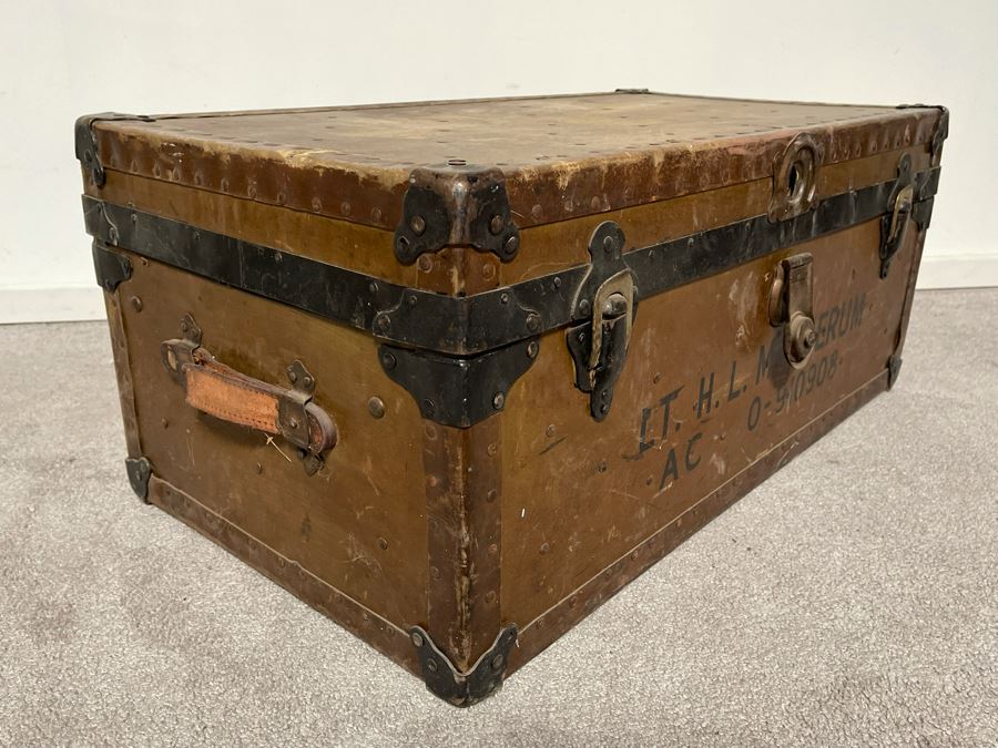Vintage Military Foot Locker Footlocker Trunk 31W X 17D X 13H [Photo 5]