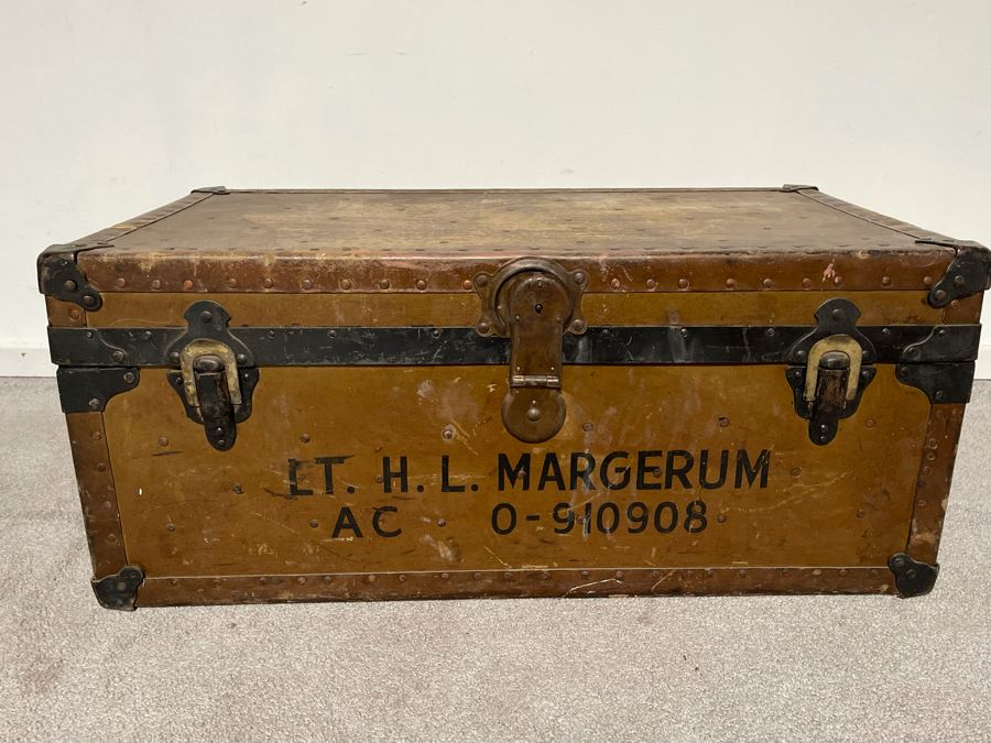 Vintage Military Foot Locker Footlocker Trunk 31W X 17D X 13H [Photo 3]