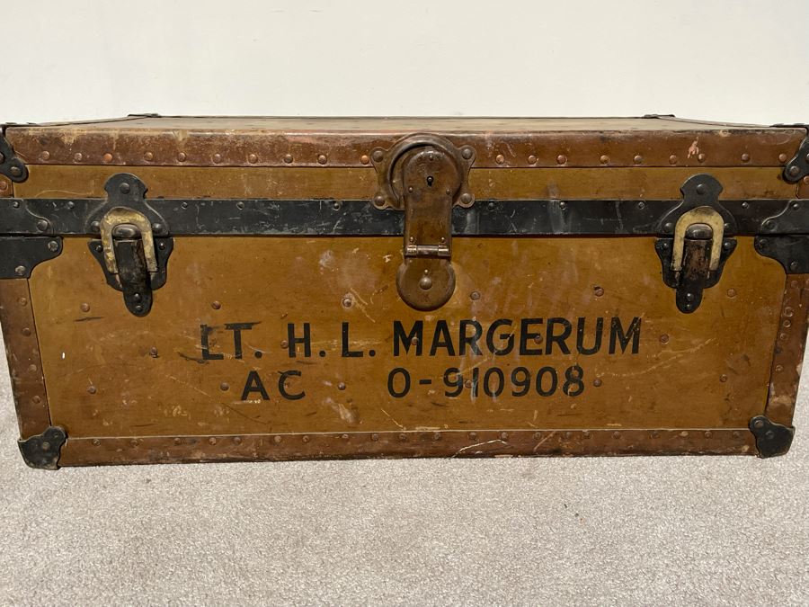 Vintage Military Foot Locker Footlocker Trunk 31W X 17D X 13H [Photo 4]