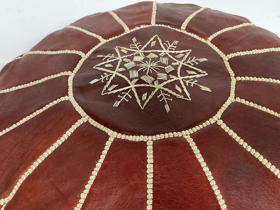 JUST ADDED - Handmade Leather Pouf Brown 20R X 12H Retails $199 [Photo 5]