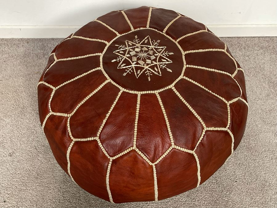 JUST ADDED - Handmade Leather Pouf Brown 20R X 12H Retails $199 [Photo 4]