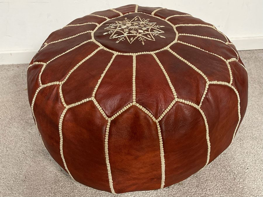 JUST ADDED - Handmade Leather Pouf Brown 20R X 12H Retails $199 [Photo 3]