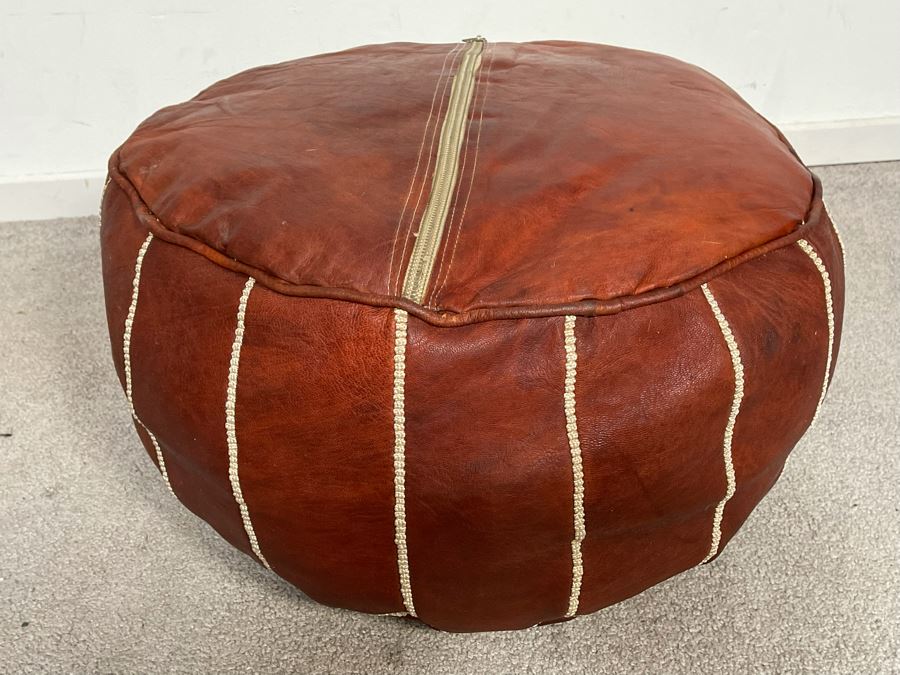 JUST ADDED - Handmade Leather Pouf Brown 20R X 12H Retails $199 [Photo 6]