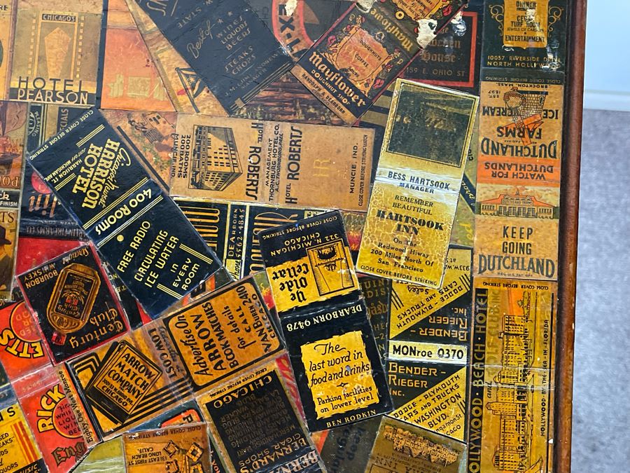 JUST ADDED - Vintage Card Table With Vintage Matchbook Top 28.5W X 26H [Photo 9]