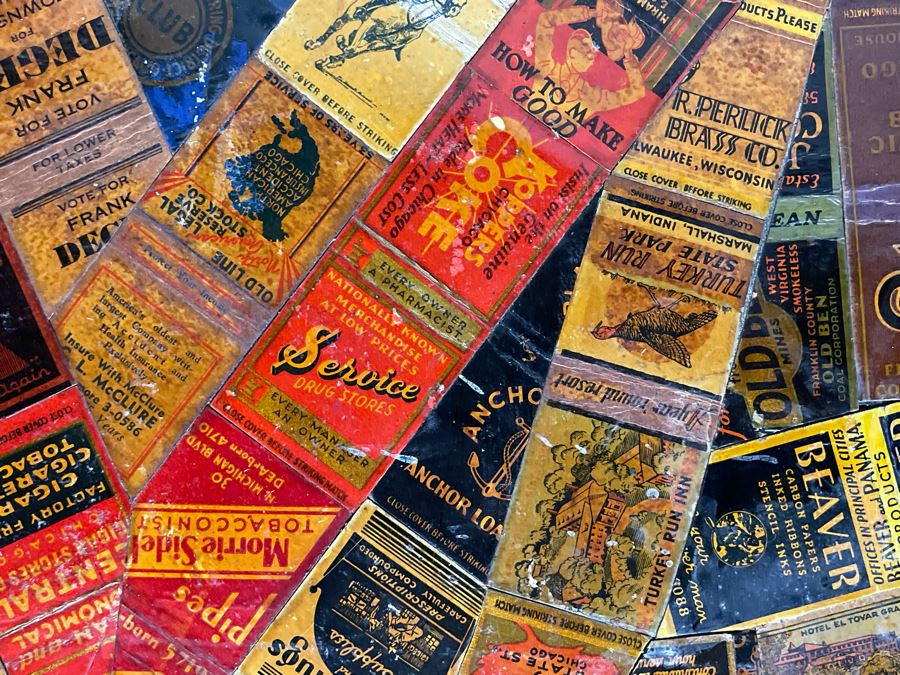 JUST ADDED - Vintage Card Table With Vintage Matchbook Top 28.5W X 26H [Photo 15]