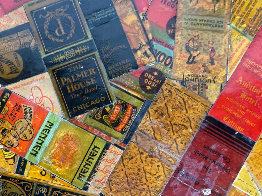 JUST ADDED - Vintage Card Table With Vintage Matchbook Top 28.5W X 26H [Photo 20]