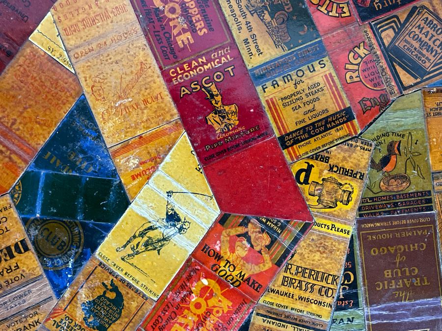 JUST ADDED - Vintage Card Table With Vintage Matchbook Top 28.5W X 26H [Photo 14]