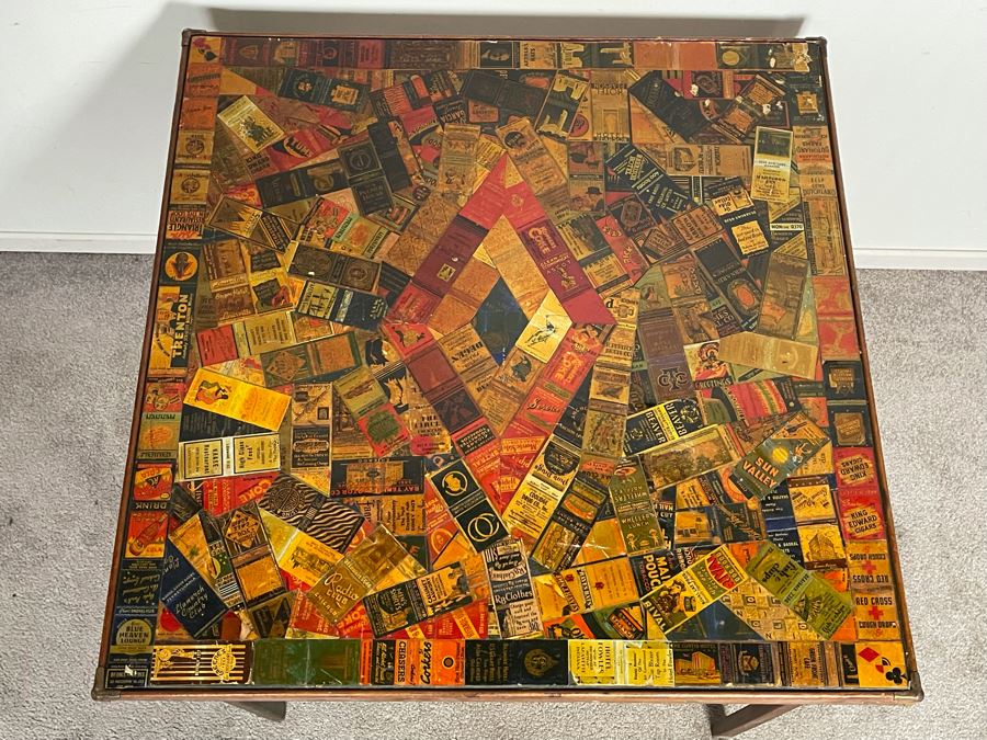 JUST ADDED - Vintage Card Table With Vintage Matchbook Top 28.5W X 26H [Photo 5]
