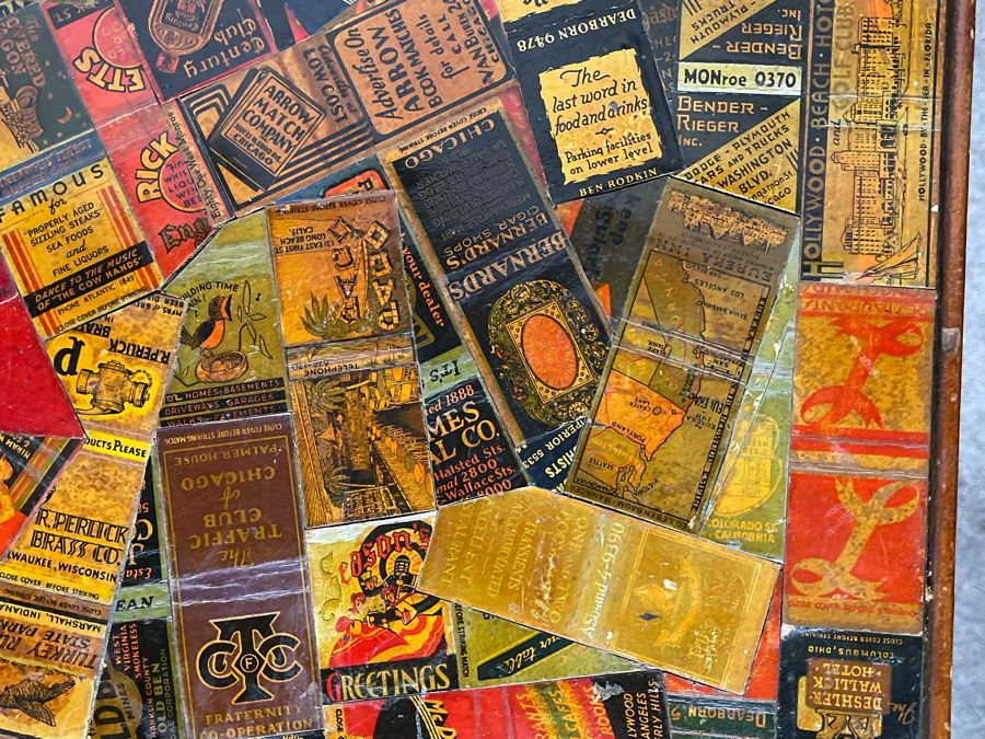 JUST ADDED - Vintage Card Table With Vintage Matchbook Top 28.5W X 26H [Photo 8]