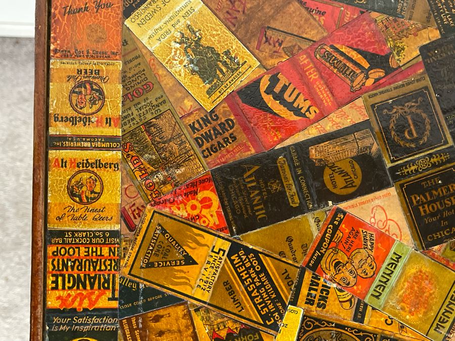 JUST ADDED - Vintage Card Table With Vintage Matchbook Top 28.5W X 26H [Photo 23]
