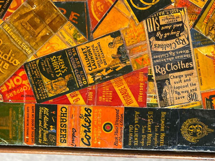 JUST ADDED - Vintage Card Table With Vintage Matchbook Top 28.5W X 26H [Photo 17]