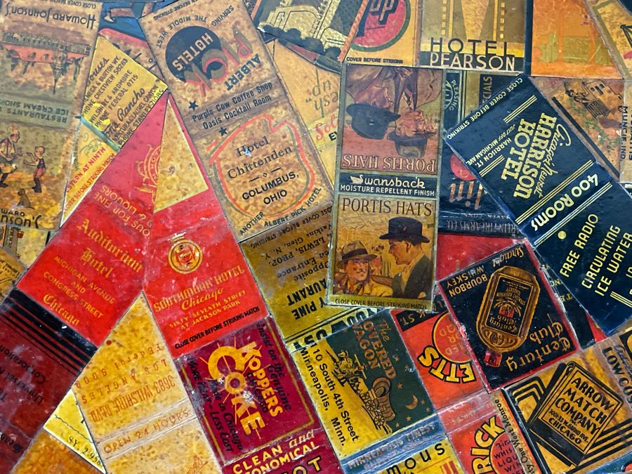 JUST ADDED - Vintage Card Table With Vintage Matchbook Top 28.5W X 26H [Photo 13]