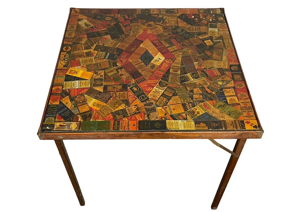 JUST ADDED - Vintage Card Table With Vintage Matchbook Top 28.5W X 26H