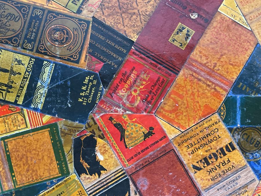 JUST ADDED - Vintage Card Table With Vintage Matchbook Top 28.5W X 26H [Photo 19]