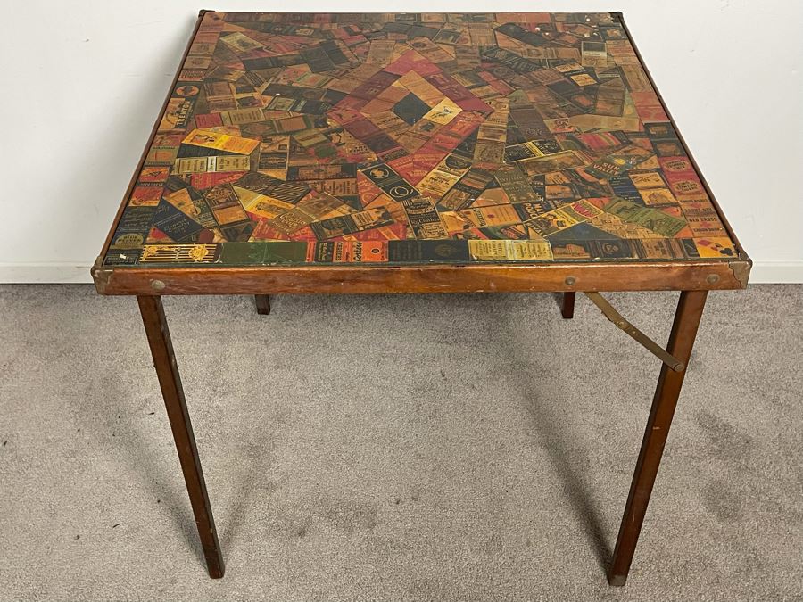 JUST ADDED - Vintage Card Table With Vintage Matchbook Top 28.5W X 26H [Photo 4]