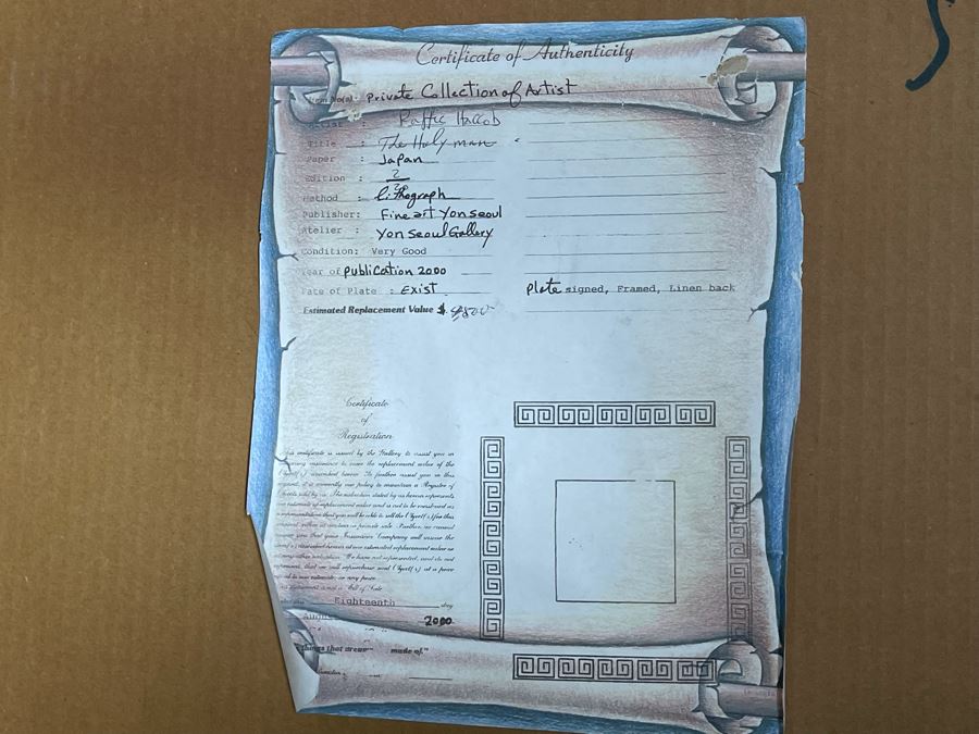 JUST ADDED - Hand Signed Limited Edition Lithograph Raffie Hacob Titled 'The Holy Man' With Certificate Of Authenticity 16 X 22 [Photo 12]