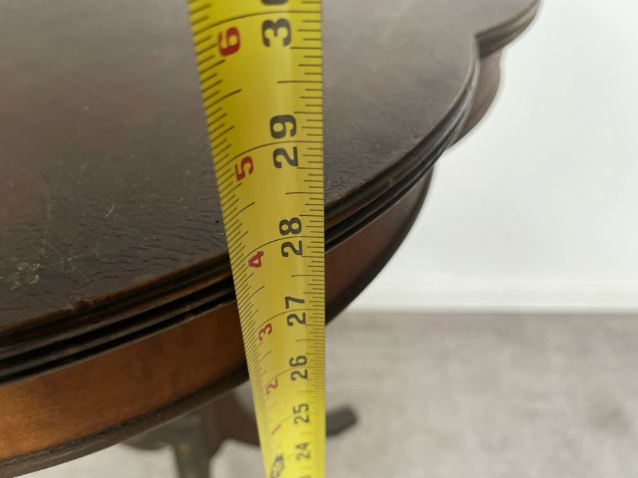 JUST ADDED - Antique Leather Top Hand Painted Pedestal Table 23W X 28H With Second Edition Webster Dictionary [Photo 13]