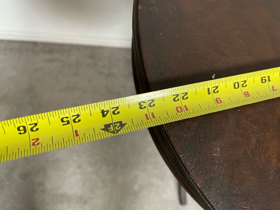 JUST ADDED - Antique Leather Top Hand Painted Pedestal Table 23W X 28H With Second Edition Webster Dictionary [Photo 12]