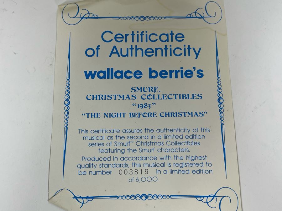 JUST ADDED - Limited Edition Smurf Christmas Collectible 1983 The Night Before Christmas Musical Box Wallace Berrie [Photo 6]