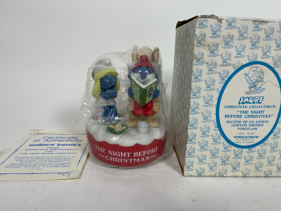 JUST ADDED - Limited Edition Smurf Christmas Collectible 1983 The Night Before Christmas Musical Box Wallace Berrie [Photo 3]
