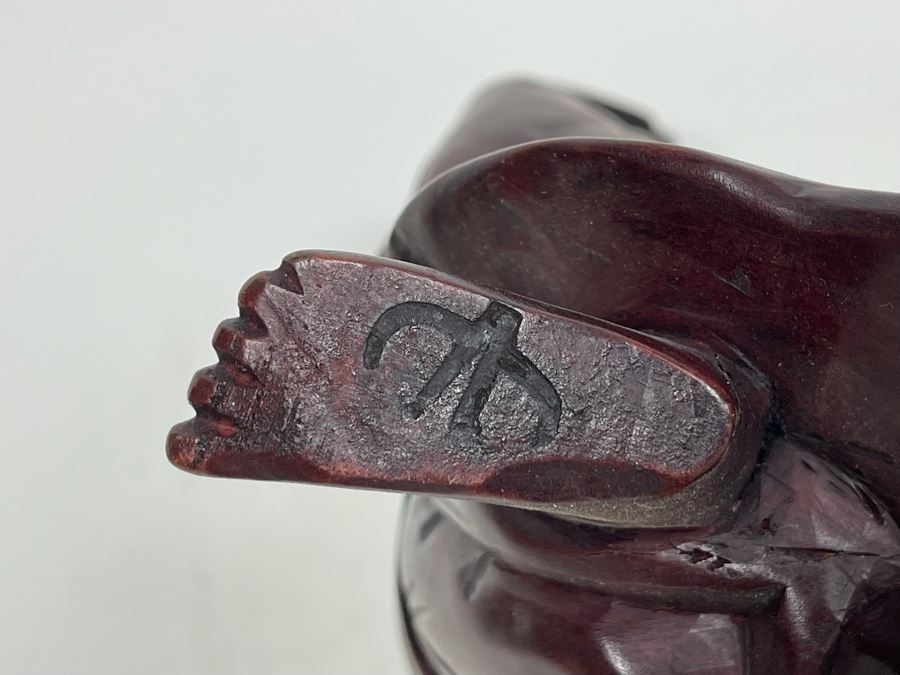 JUST ADDED - Signed Hand Carved Wooden Laughing Buddha Statue 9.5H [Photo 9]