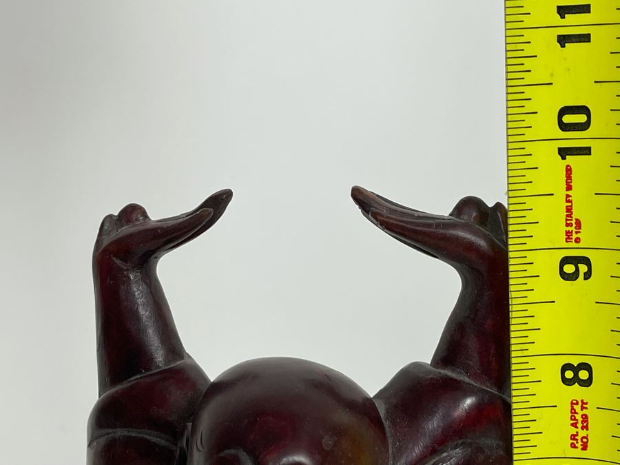 JUST ADDED - Signed Hand Carved Wooden Laughing Buddha Statue 9.5H [Photo 10]