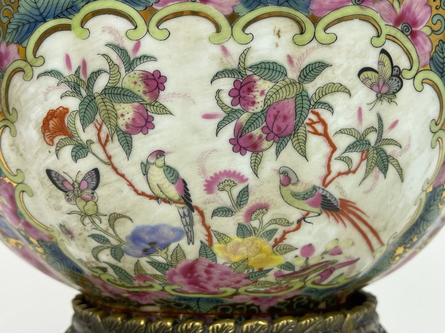 JUST ADDED - Chinese Hand Painted Porcelain Bowl With Metal Stand 12W X 6H [Photo 18]